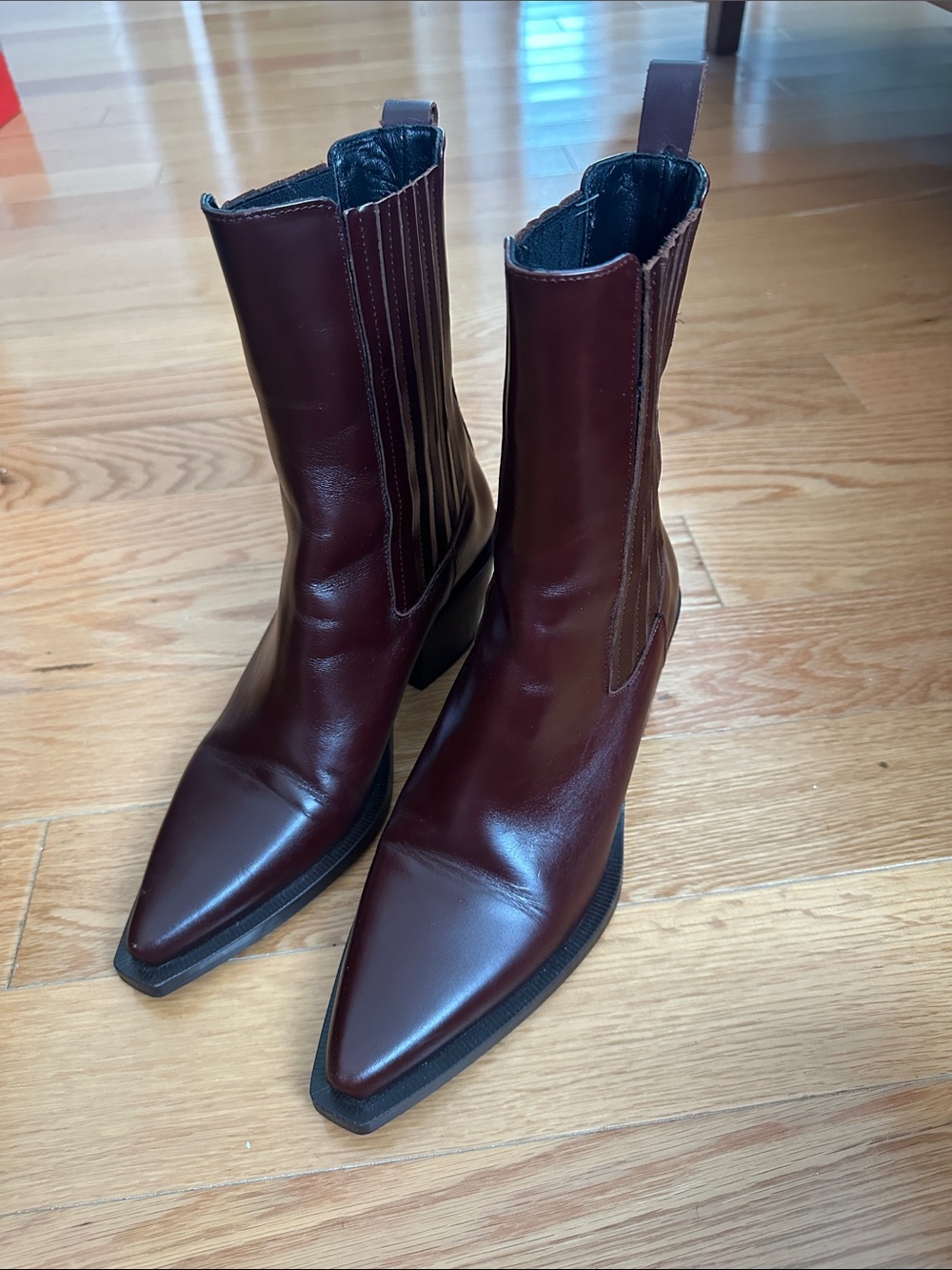 Burgundy Leather Pointed Toe Boots